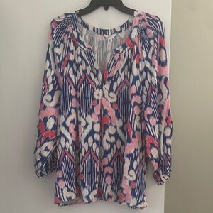 Crown & Ivy Pink and Blue Patterned Blouse
